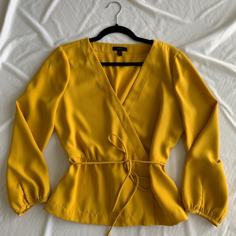 J. Crew Yellow Faux Wrap 3/4 Sleeve Top